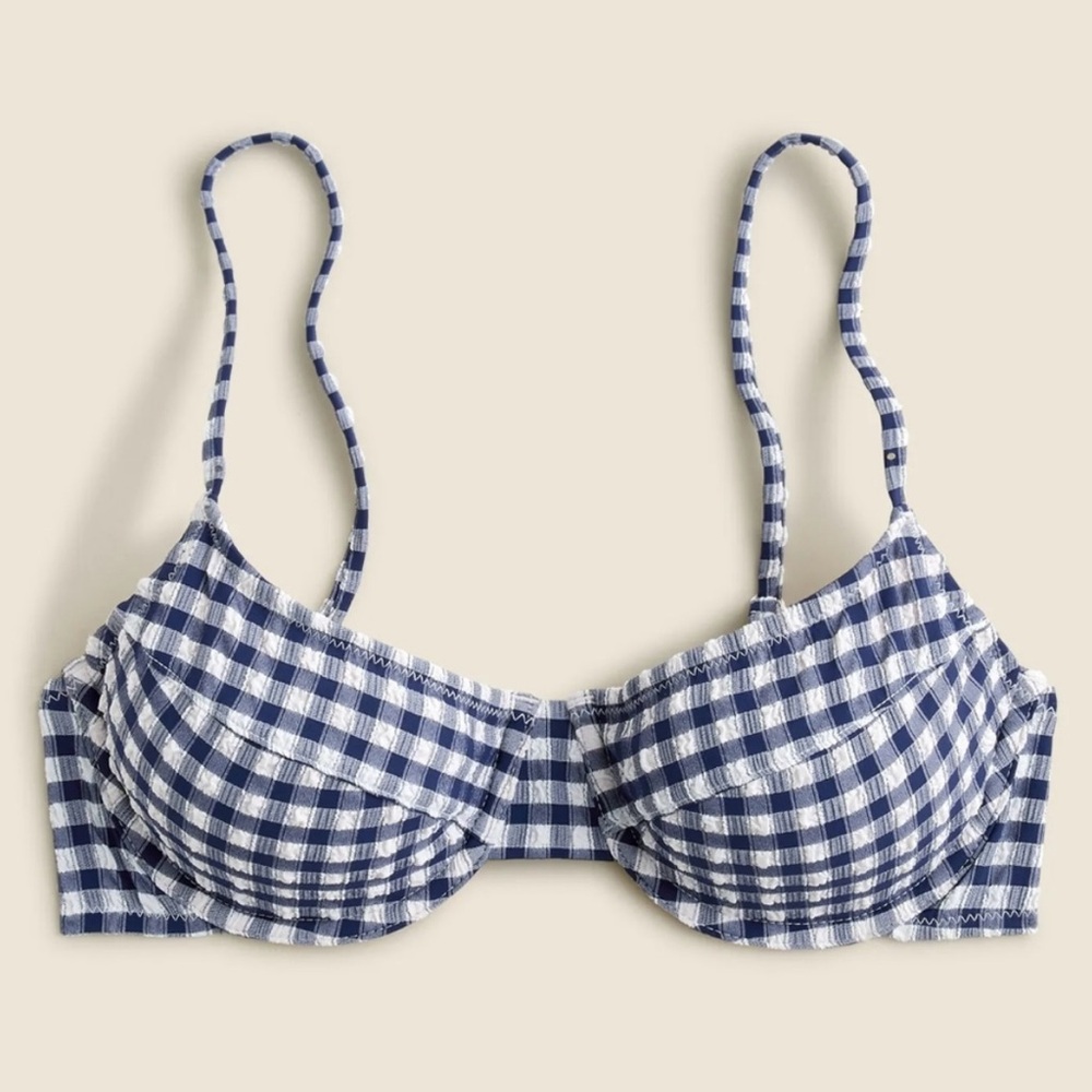 J. Crew Navy Checkered Bikini Top
